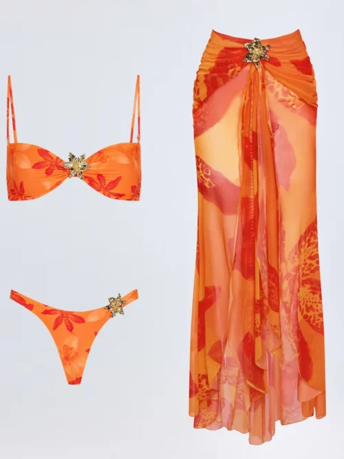 Orange 3 Pieces Bikini Set