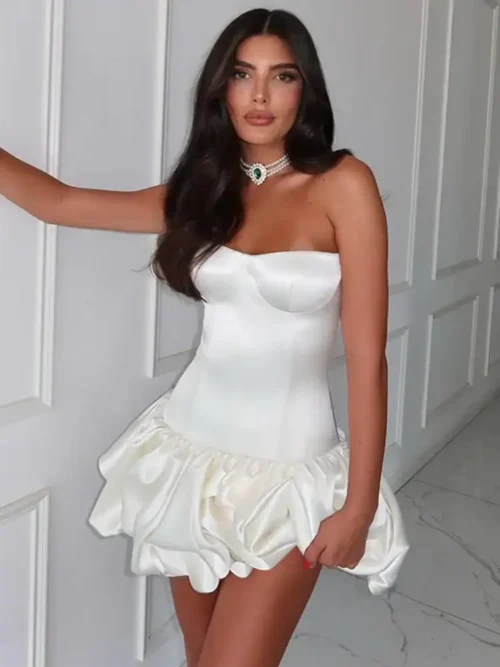 Off-shoulder Backless  Mini Dress For   Fashion  Strapless Sleeveless A-line Slim   Dress