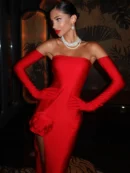 Off-shoulder Floral High Split Evening Maxi Dress