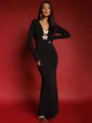 Two Butterfly Long Sleeve  Maxi Dress For   Fashion Cut Out V  Backless Bodycon  Long Dress