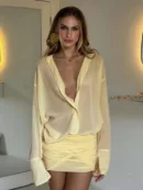 Long Sleeve Turn-down Colla Bag Hip Strap Shirt Dress For   Patchwork  Dress wear