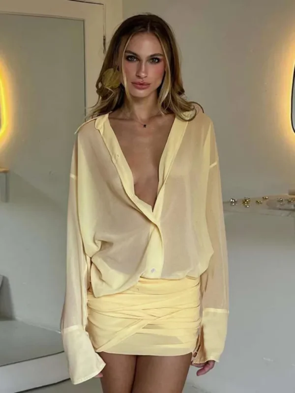 Long Sleeve Turn-down Colla Bag Hip Strap Shirt Dress For   Patchwork  Dress wear