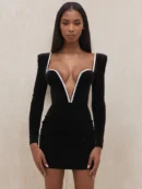 Long Sleeve    Wired Diamante Crystal Padded Should Bodycon s  Winter Velvet  Dress