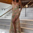 Sleeveless Corset Dress Y2K Floral Print Maxi Dress