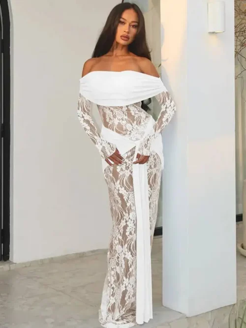 Off Shoulder Lace Elegant Long Dress