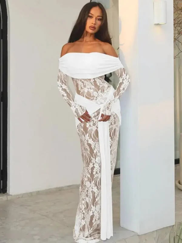 Off Shoulder Lace Elegant Long Dress
