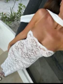 Lace   Midi Dress For  Fashion Off-shoulder Strapless Sleeveless Backless Bodycon   Dress