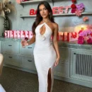 Floral Applique Halter Summer Maxi Dress  s for   Cut Out Backless Split Dress Vestido