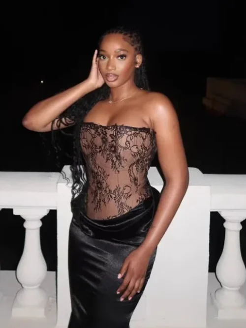 Strapless Bodycon Lace Maxi Dress