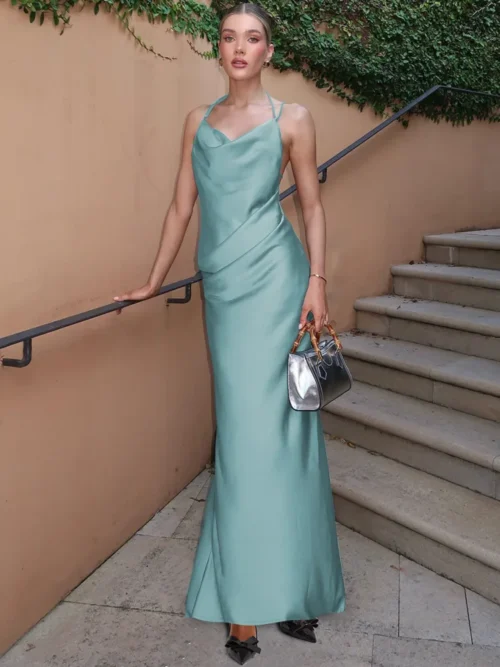 Spaghetti Strap Backless  Maxi Dress   Fashion  Sleeveless Bodycon Evening  Long Dress Elegant