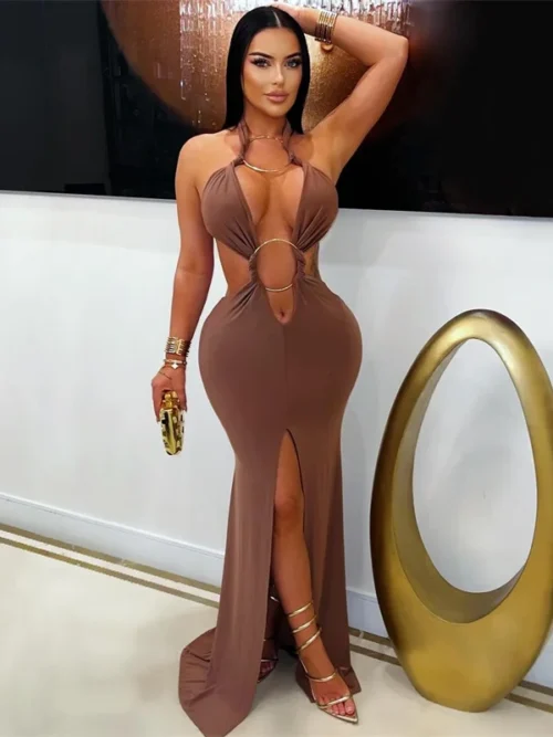 Halter Cut Out Mermaid Maxi Dress