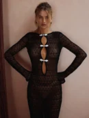 Cut Out Knit  Maxi Dress  Fashion  Smock Dress Elegant Long Sleeve Backless Fishtail Dress