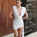 Elegant Ruched Draped V  Mini Dress    s for  Sleeveless  Bodycon Dress