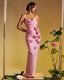 Strapless Flower Bodycon Long Bandage Maxi Dress