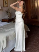 Elegant Off-shoulder  Maxi Dress  Fashion Strapless Sleeveless Backless Ruched Bodycon