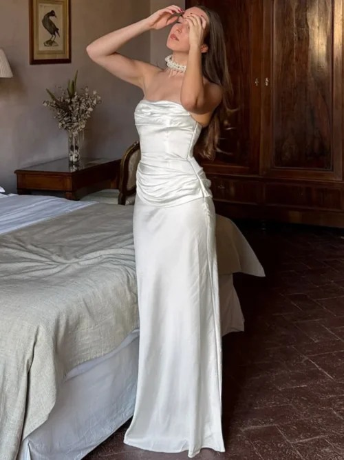 Elegant Off-shoulder  Maxi Dress  Fashion Strapless Sleeveless Backless Ruched Bodycon