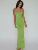 Green Printed Spaghetti Maxi Dress