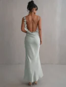 Floral Draped Backless Maxi  For  Fashion Spaghetti Strap Sleeveless Bodycon Evening  Dress Elegant