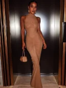 Sleeveless Ruched  Maxi Dress For   Fashion Two Layer Mesh Bodycon  Long Dress Vestido Elegant