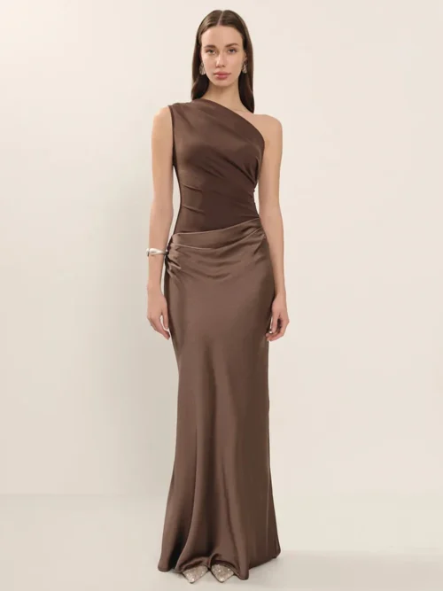 One Shoulder Satin Maxi Dress
