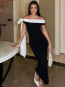 Sleeveless Ribbon Off-shoulder    Maxi Dress For   Bow Bodycon  Long Dress
