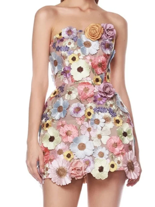 Embroidered Flower Floral Mini Dress