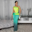 Gradient Print Ruched Bodycon Maxi Dress