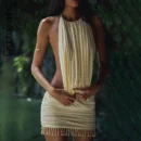 Embellished Halter Backless Mini Dress