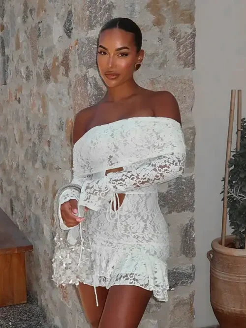 Off Shoulder Lace Mini Dress