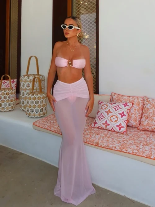 Pink 3 Pieces Bikini Set