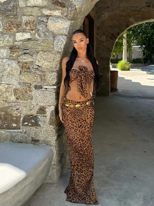 3 Pieces Leopard Bow Bikini Set