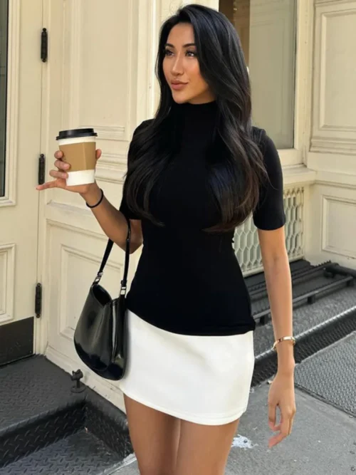 Half Sleeve Patchwork Mini Dress  Slim Elegant  Dress wear  Clothes