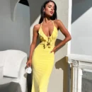 Halter Ruffle Backless Maxi Dress