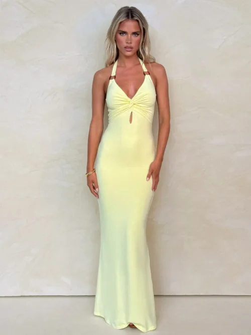 Yellow Halter Bodycon Maxi Dress