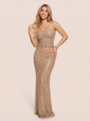 Sequin Two Piece Set Strapless Crop Top Maxi Skirt
