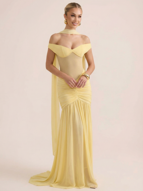 Off-shoulder Backless  Maxi Dress   Halter Sleeveless Backless Thigh High Split   Long Dress