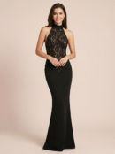 Lace Halter Backless  Maxi Dress For  Black Off-shoulder Strapless Sleeveless Bodycon   Long Dress