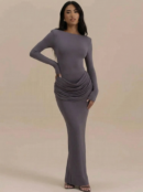 Long Sleeve Ruched  Maxi Dress