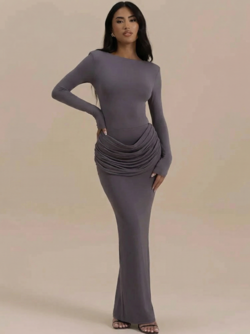 Long Sleeve Ruched  Maxi Dress