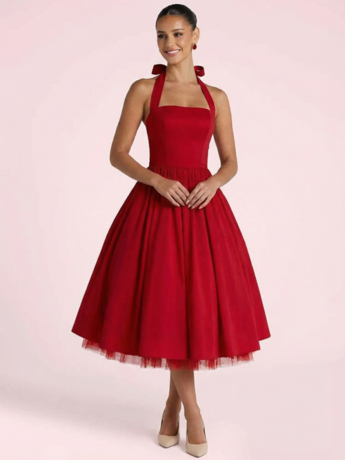 Halter Elegant A-line Midi Dress