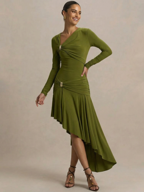 Irregular Ruffle Long Sleeve Maxi Dress