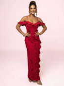 Spaghetti Strap Elegant Ruffle Flower Maxi Dress