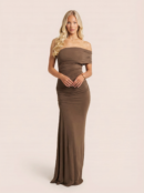 Brown Oblique One Shoulder Bodycon Maxi Dress