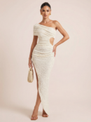 Textured One Shoulder Maxi Long Dress