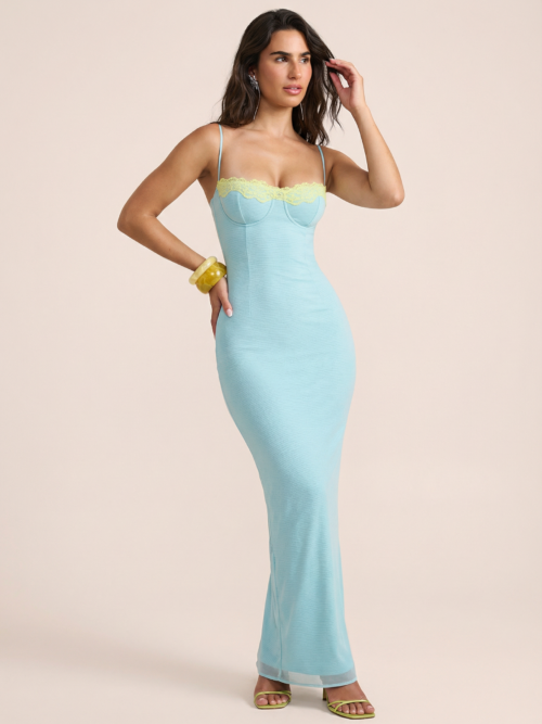 Lace Spaghetti Strap Bodycon Maxi Dress