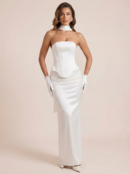 Two Piece Set Strapless Ribbon Crop Top And Midi Skirt