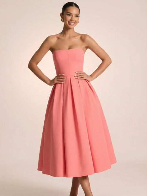 Off-shoulder Strapless  Midi Dress  Summer Fashion Sleeveless Backless  A-line  Long Dress