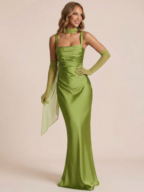 Satin Backless  Maxi Dress  Elegant Halter Off-shoulder