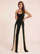 Elegant Patchwork Spaghetti Strap Maxi Dress