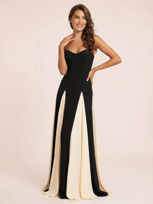 Elegant Patchwork Spaghetti Strap Maxi Dress